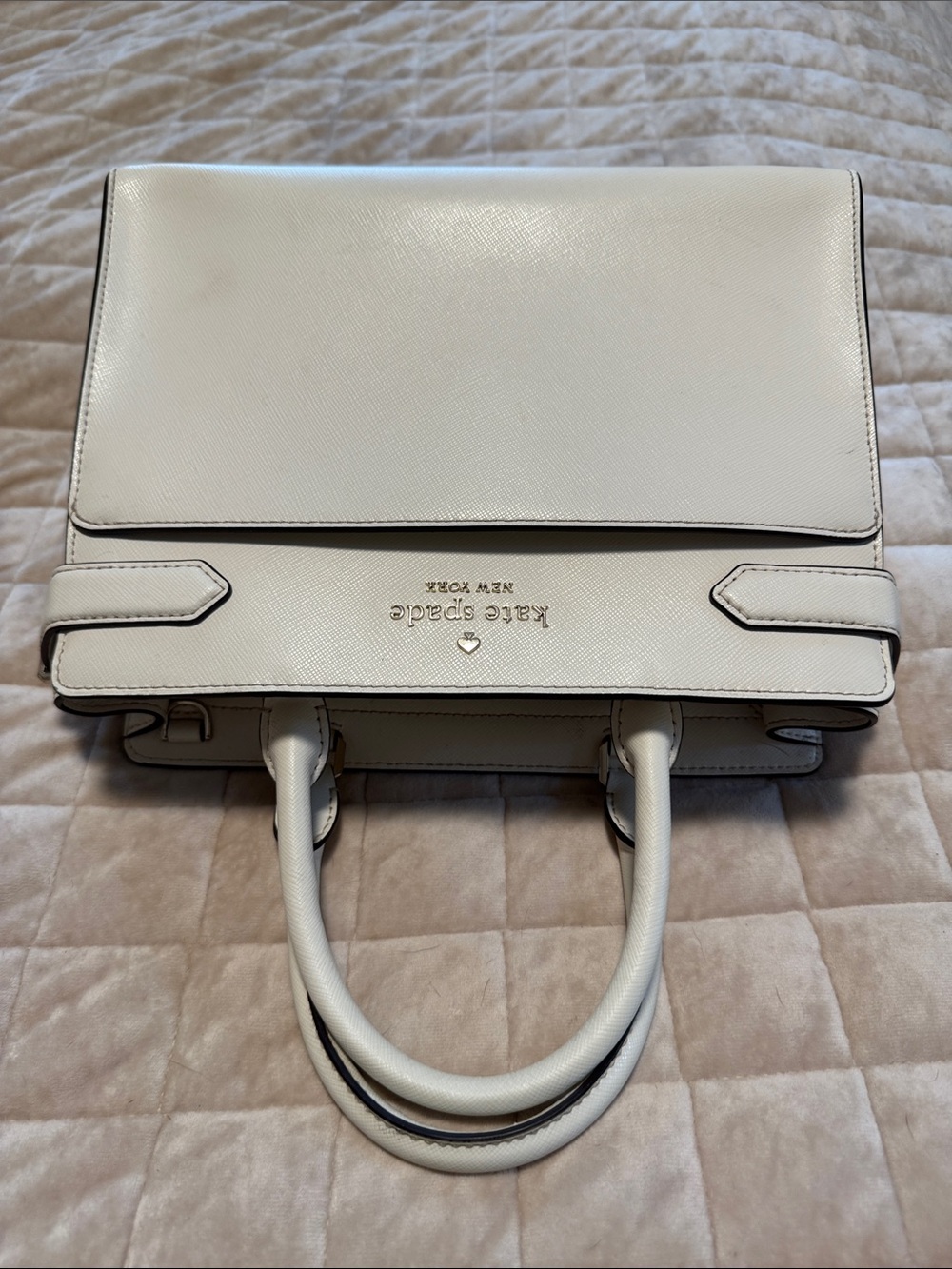 kate spade Cream Saffiano Leather Top-Handle Satchel with Black Trim